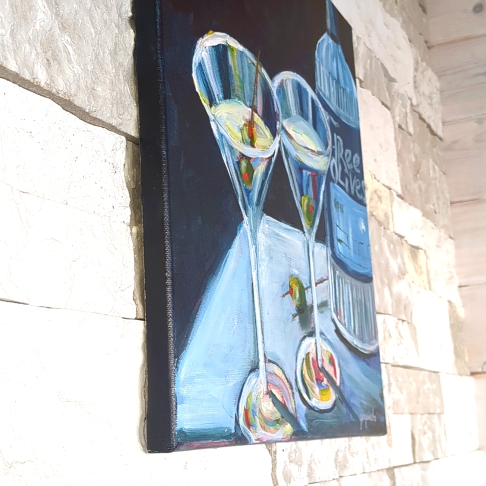 New Painting Abstract Martini Glasses Still Life Original Acrylic Signed Canvas - Picture 11 of 12